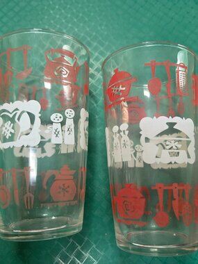 vintage hazel atlas glasses with kitchen items surrounding glass set of two